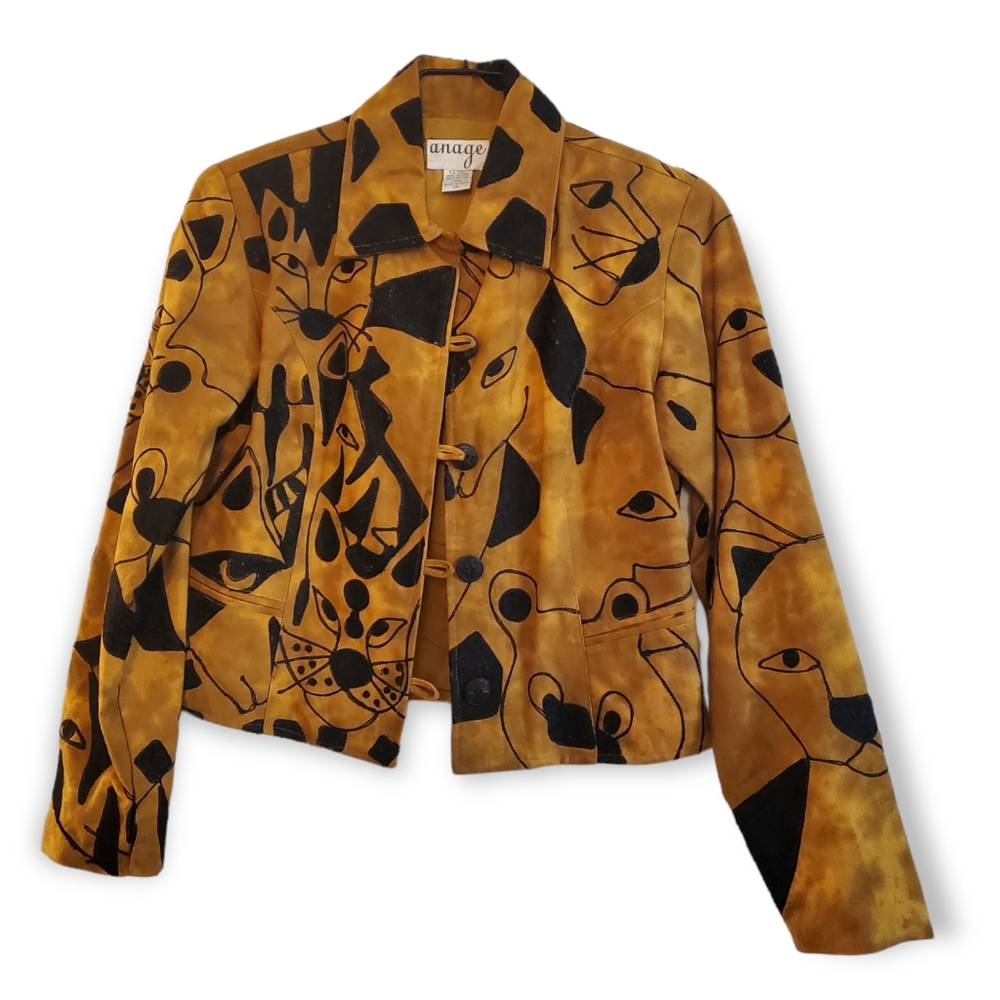 Anage Vintage Jacket Blazer cat embroidered appliqued Women's XSmall